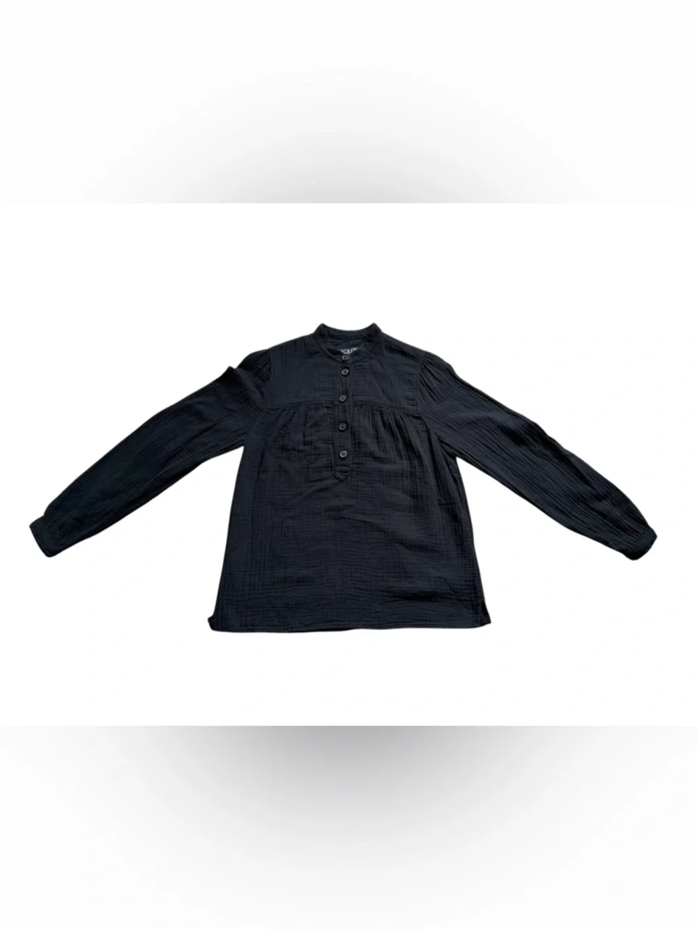 J. Crew Women’s Gauze Popover Top XS Black Textured Long Sleeve Cotton Top